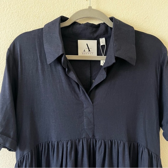 NWT Adeptt 100% Linen Babydoll Midi Shirt Dress Pockets Lagenlook SZ S - Picture 5 of 15